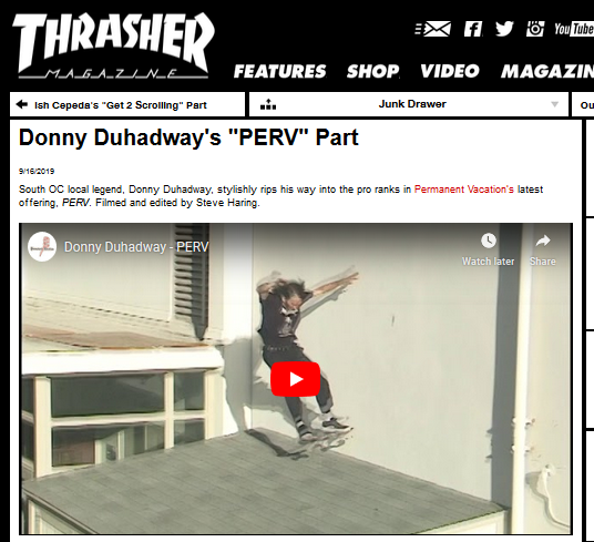 Donny Duhadway's "PERV" Part on Thrasher Mag